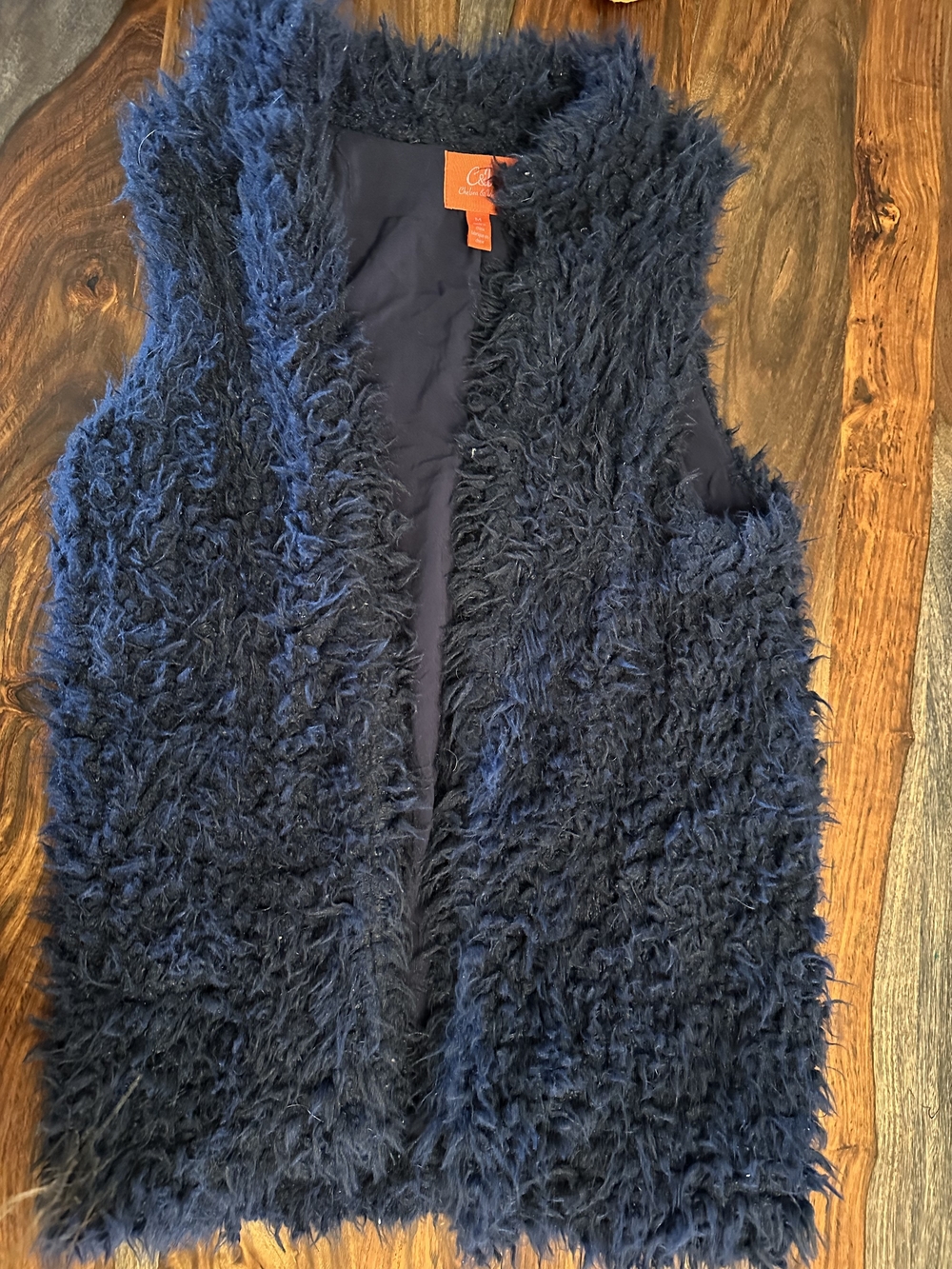 Chelsea & Violet Plush Faux Fur Vest in Navy Blue